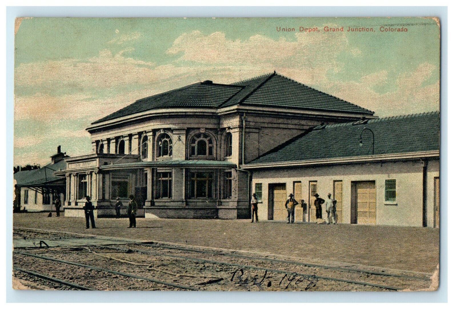 1909 People Standing in Union Depot, Grand Junction Colorado CO Posted Postcard