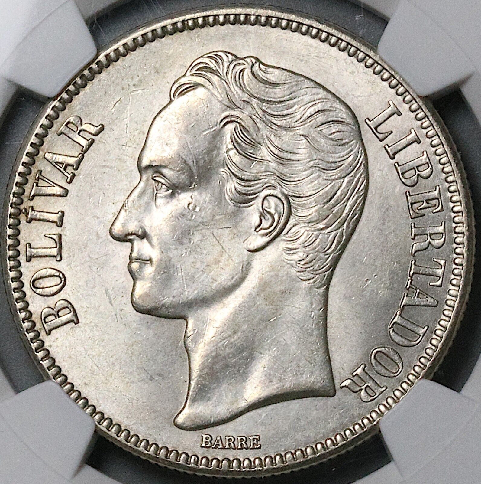 1936 NGC MS 61 Venezuela 5 Bolivares Silver 90% Mint State Crown Coin (24020603C