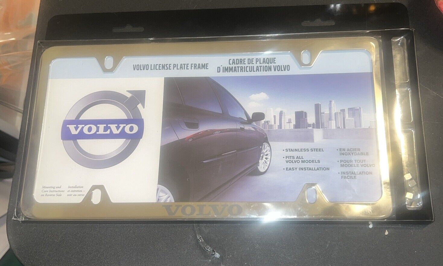 Genuine Volvo Black Stainless Steel 4 hole License Plate Frame XC60 XC90 8640263