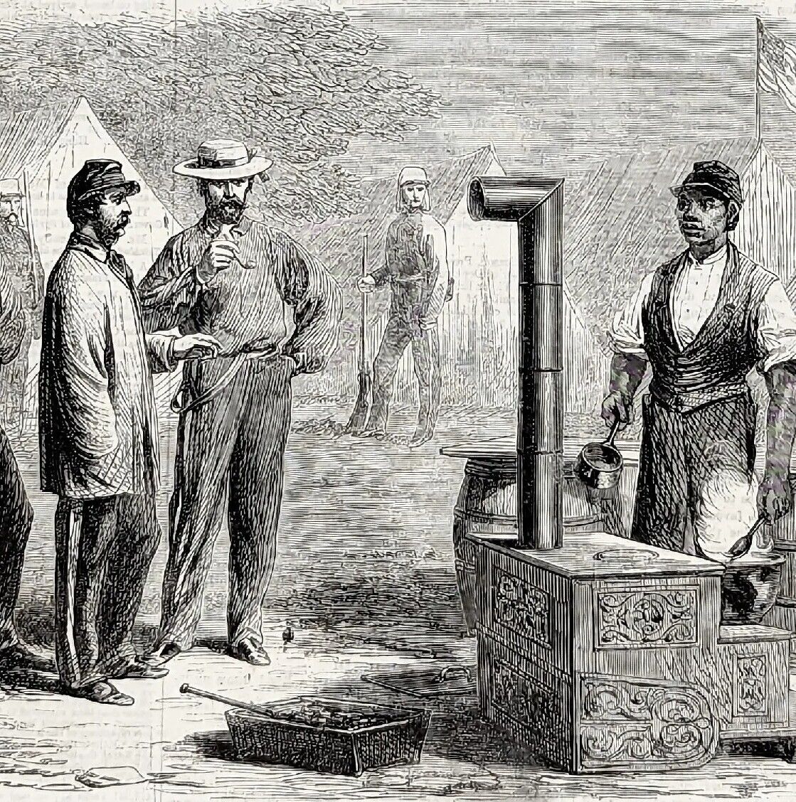1861 CIVIL WAR Camp Engraving Scene View Print New York 2nd Regiment ORIGINAL