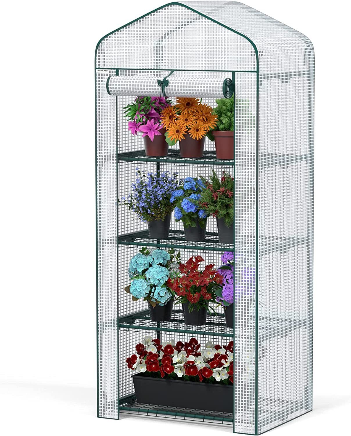 WORKPRO Mini 4-Tier Greenhouse Portable Rack Shelves Gardening Plant Green House