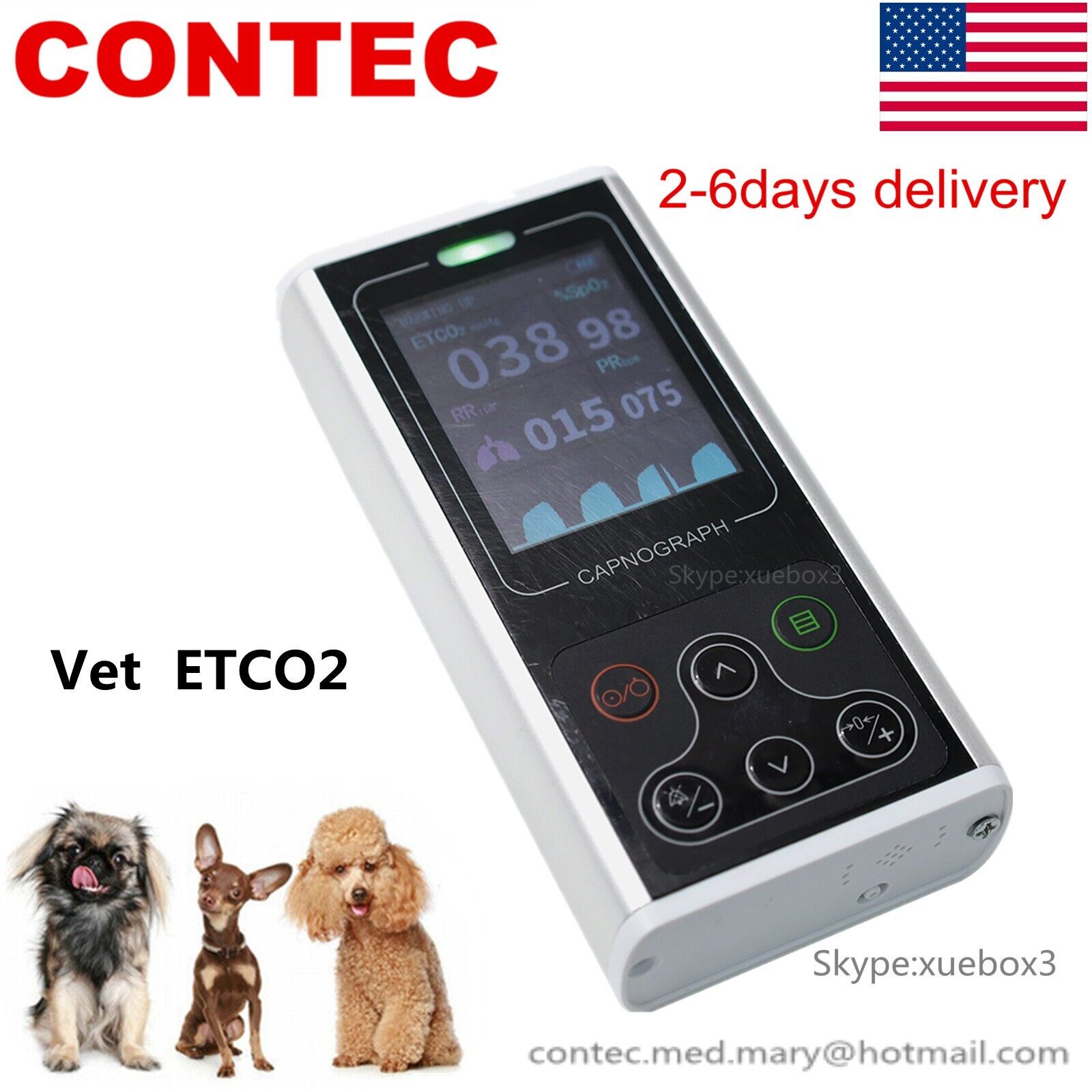 CA10S-VET Veterinary Capnograph Sidestream EtCO2 Respiration Rate SpO2 USA
