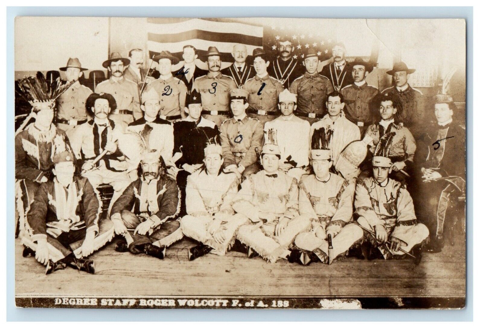 c1915 WW1 Army Costume Part Native American Indian RPPC Photo Postcard