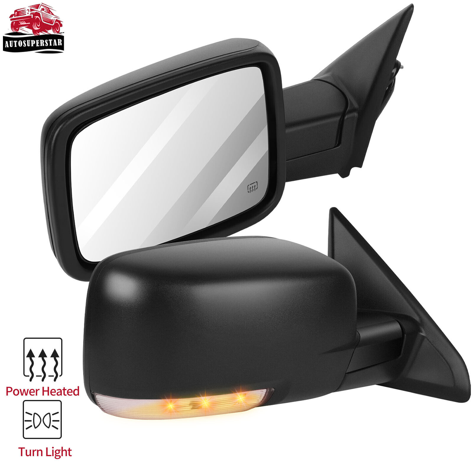 LH+RH Side Power Signal Heated Black Exterior Mirrors For Dodge Ram 2009-2015