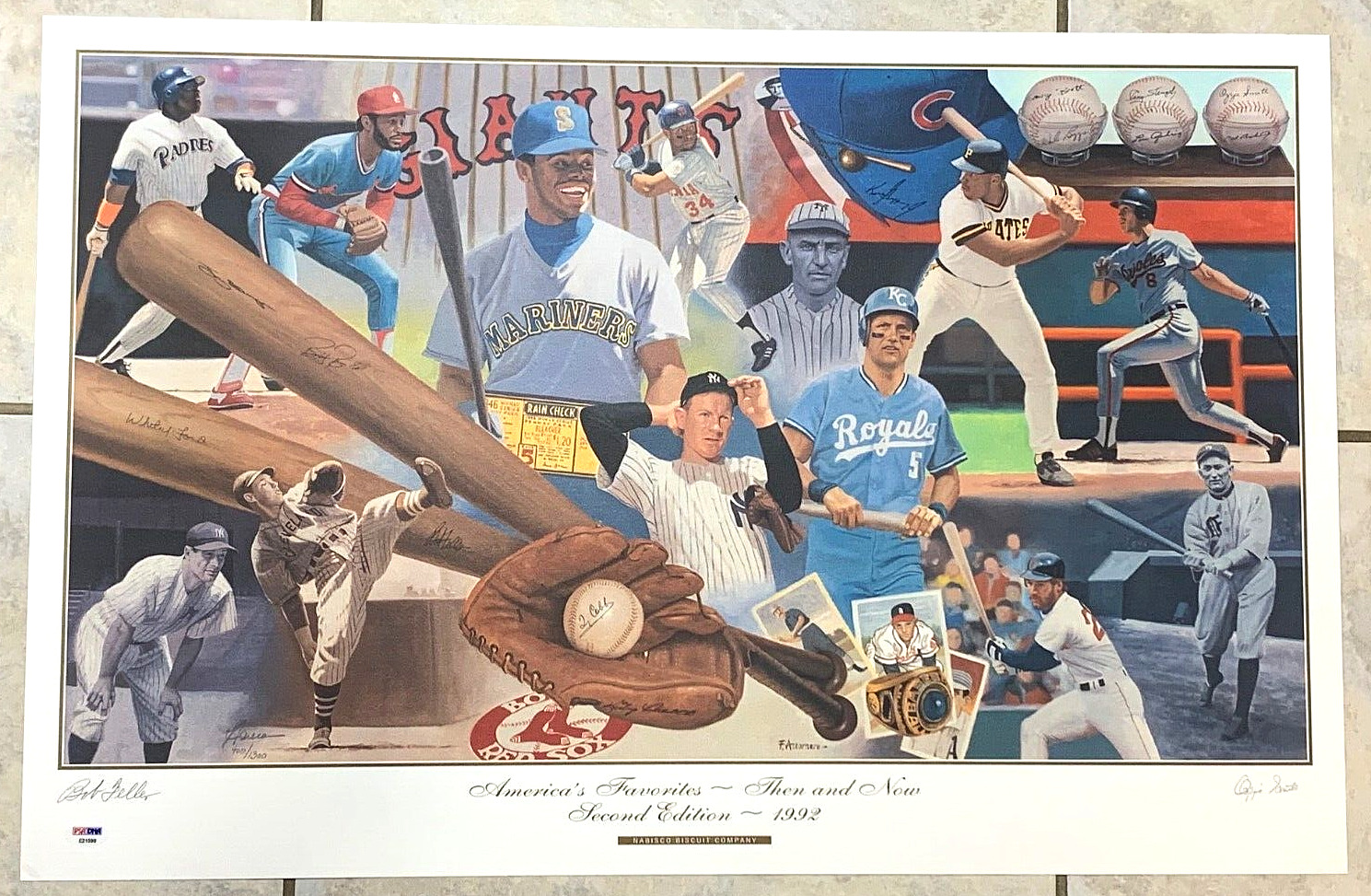 Bob Feller Ozzie Smith Signed 20X30 Print 1992 Nabisco Baseball Poster PSA/DNA