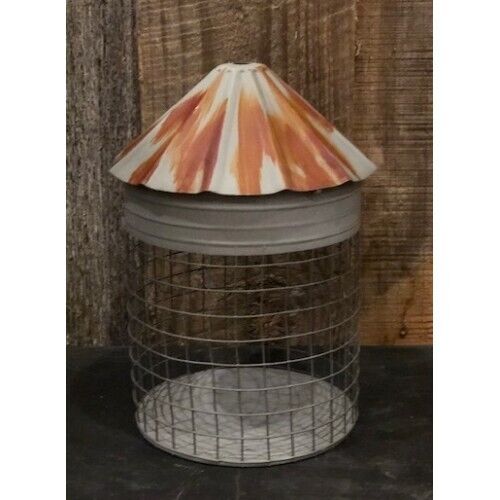 New Primitive Farmhouse Rustic Aged SILO WIRE CANDLE LANTERN Basket Container