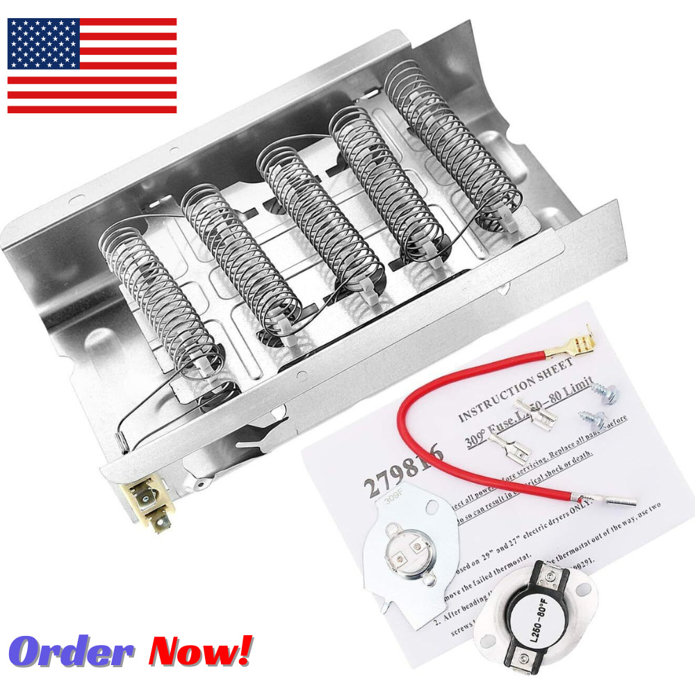 279838 & 279816 Dryer Heating Element and Thermostat Combo Pack fit Whirlpool