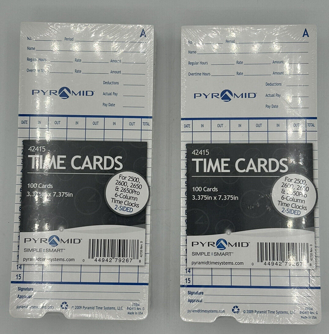 QTY 200 Pyramid 42415 Genuine 2-Sided Time Cards for 2500, 2600 2650 & 2650PRO