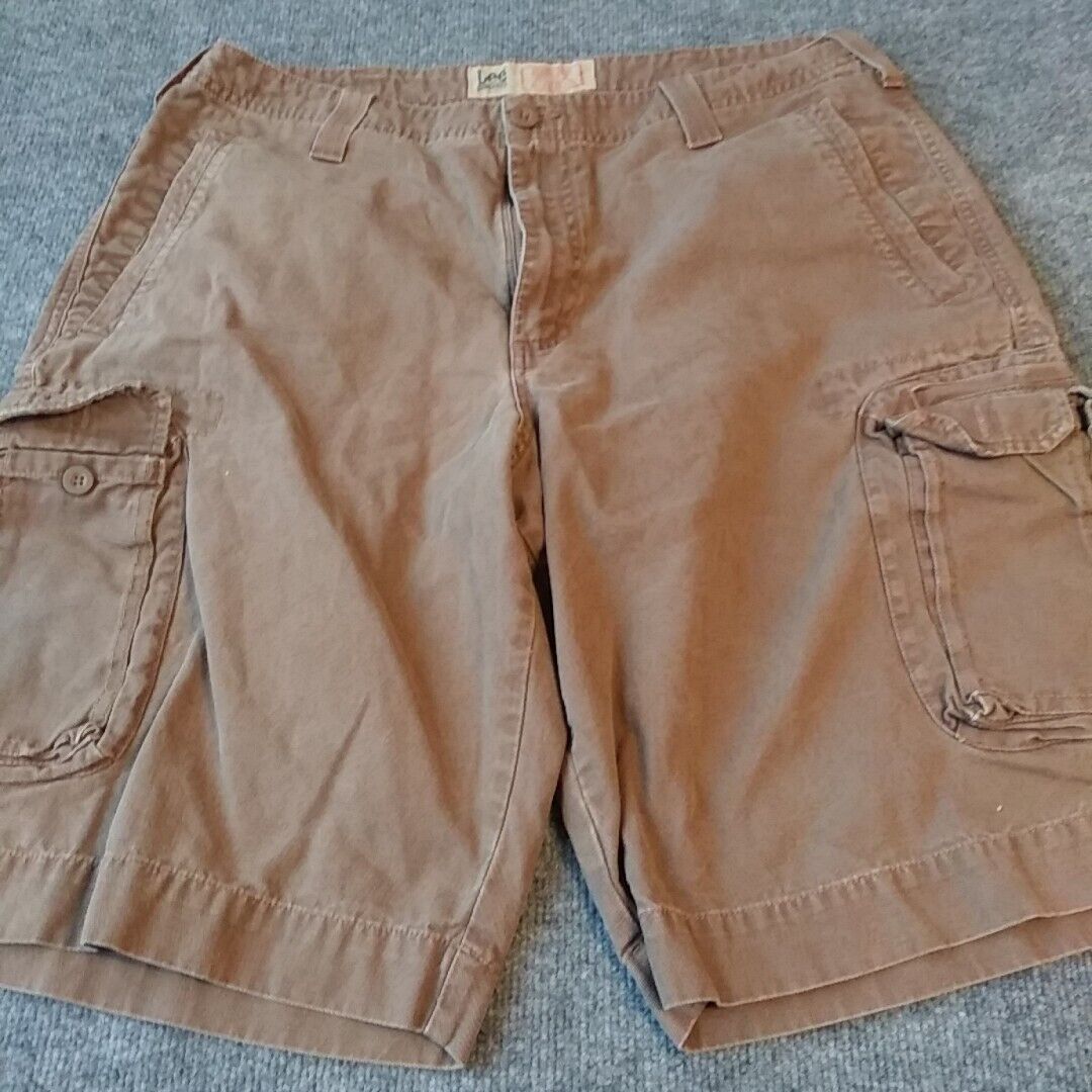 Lee Dungaries Shorts Mens 34 Brown Button Zipper Pockets Cargo