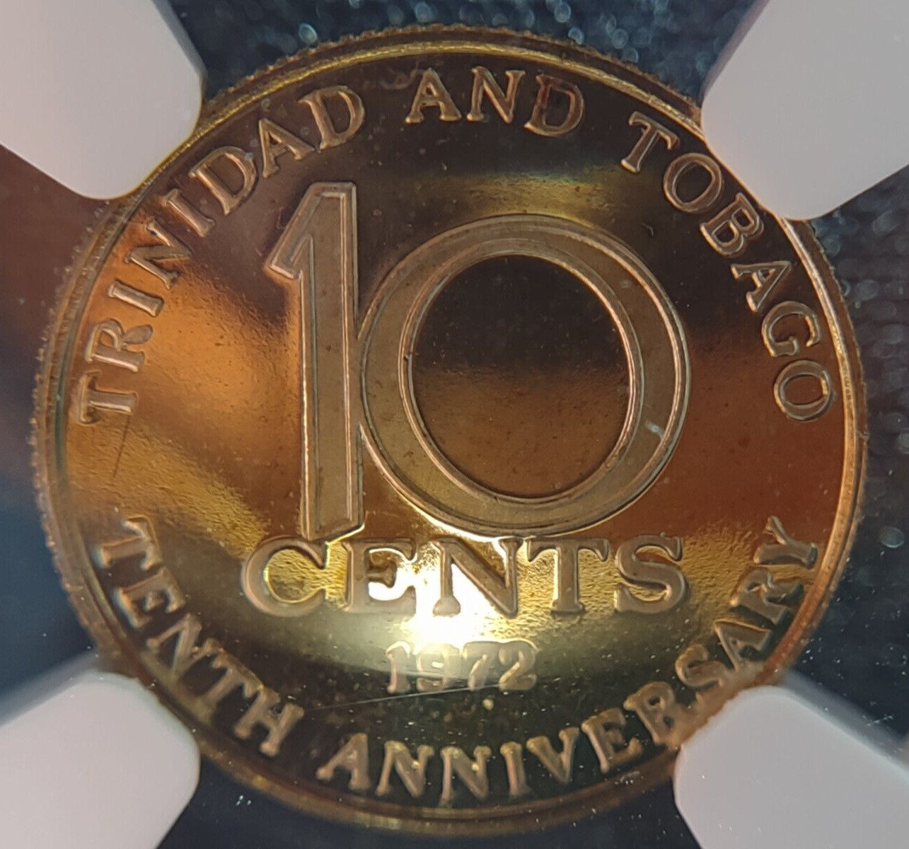1972-FM Trinidad 10 Cents NGC PF 69 Ultra Cameo Toned TOP POP Mintage: 16K 