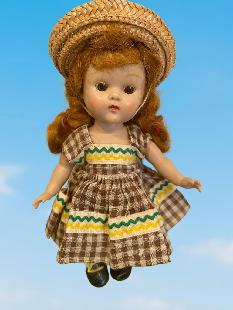 Vogue Ginny SLW Doll 1953 Kindergarten Tina #29 Brown Check Outfit Redhead Braid
