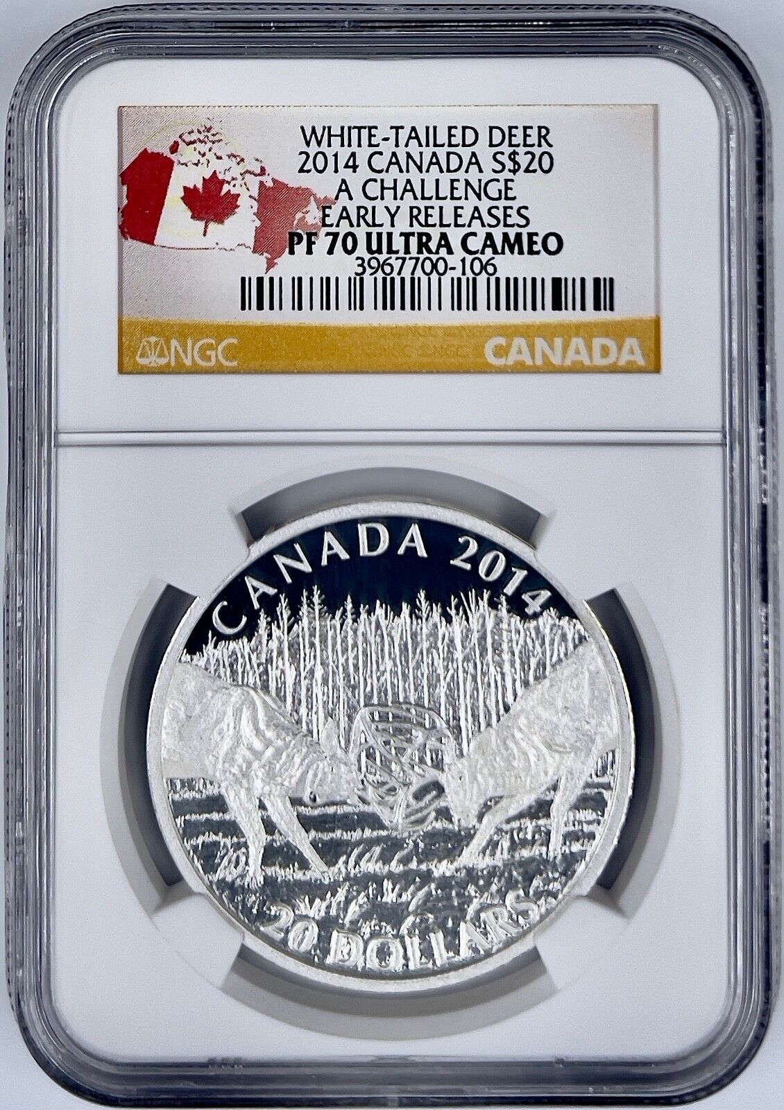 2014 Canada $20 White Tailed Deer A Challenge Silver Coin NGC PF70UCAM ER 9999