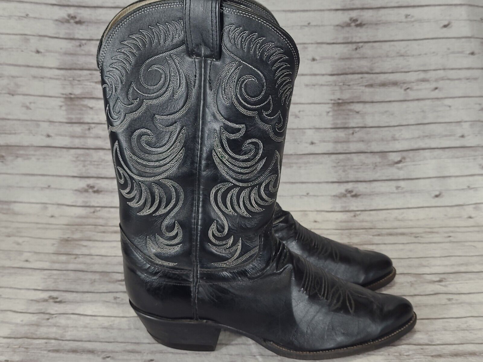 Vintage OLATHE MEN\'S BLACK LEATHER Cowboy Western Boots SIZE 10.5  D MADE IN USA