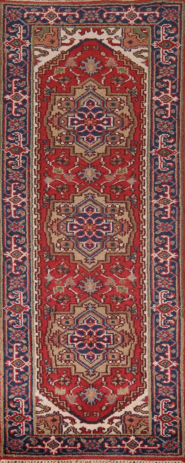 Exquisite Traditional Hand-Knotted Heriz Serapi Indian Wool Runner Rug 3x8 ft.