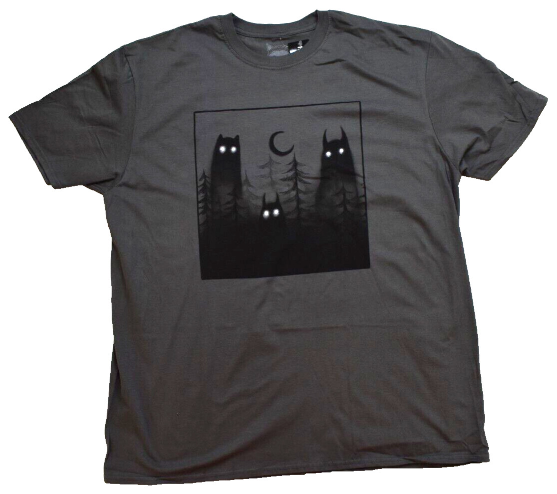 Guild Of Calamity Mens Glowing Eyes Forest Creatures Charcoal Shirt NWT 2XL