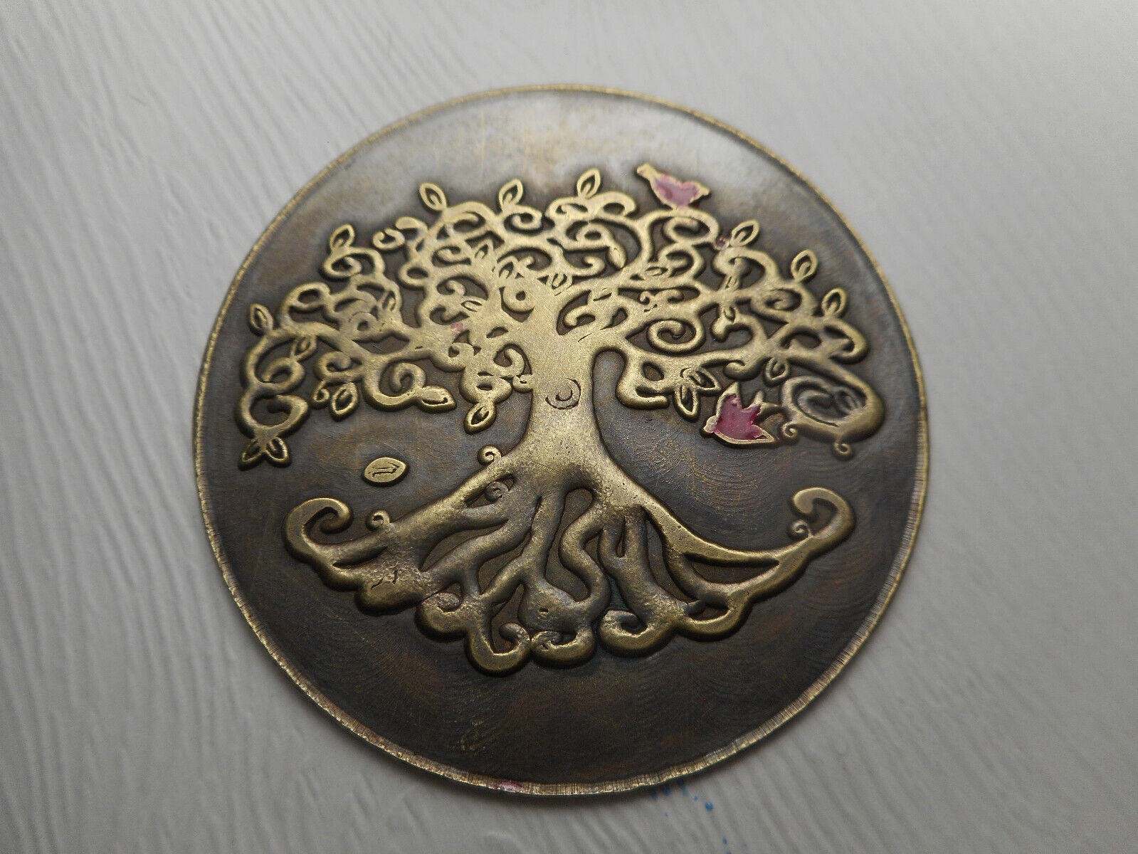 Large Tree of Life w/ Red Birds Brass Button  2\