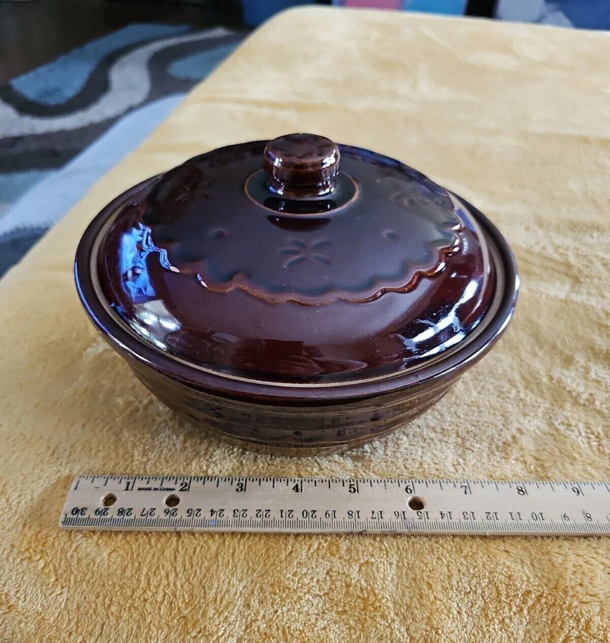 Marcrest Stoneware Casserole Dish w/ Lid Daisy Dot Brown Oven Proof Vintage