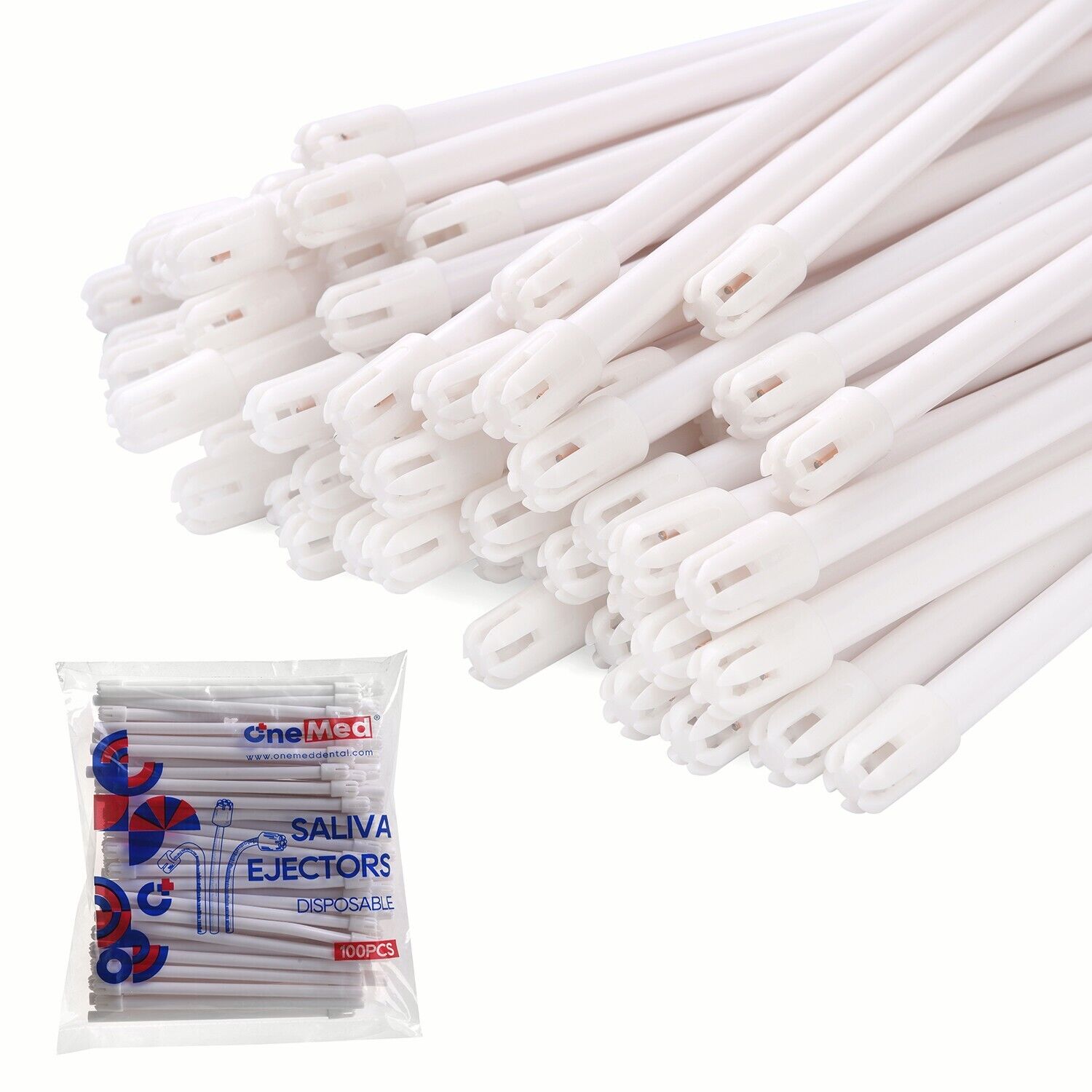 1000 (10 Bags)OneMed Disposable Dental Saliva Ejectors Evacuation Suction Tips