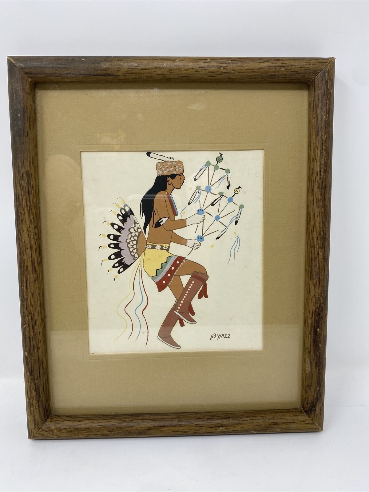 Vintage 50s Navajo Art - Hand Silk Screen Print of Native Dancer - Beatien Yazz