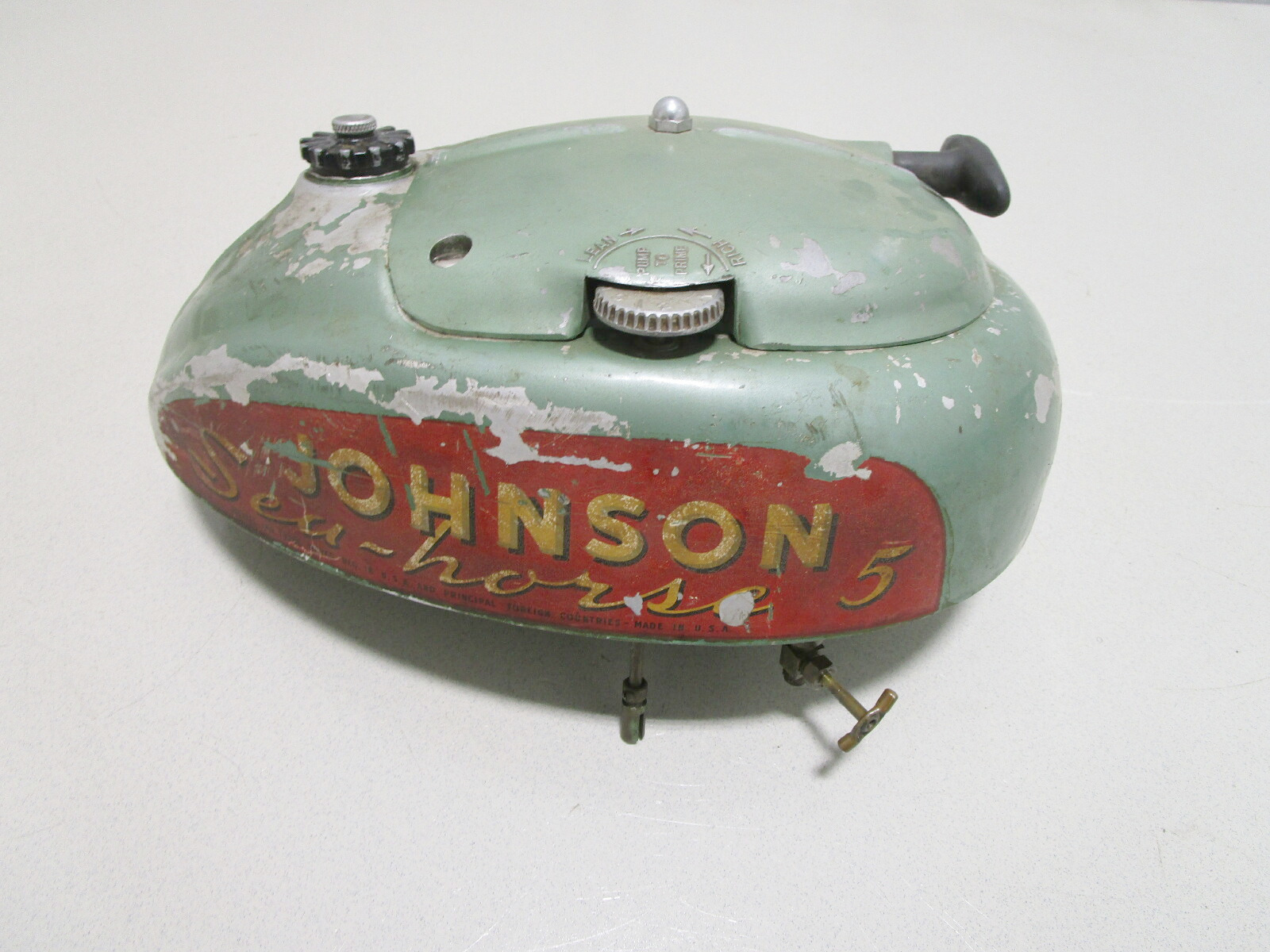 Vintage Johnson Seahorse TN 5 HP Outboard Gas Fuel Tank & Recoil Rope Pull Start