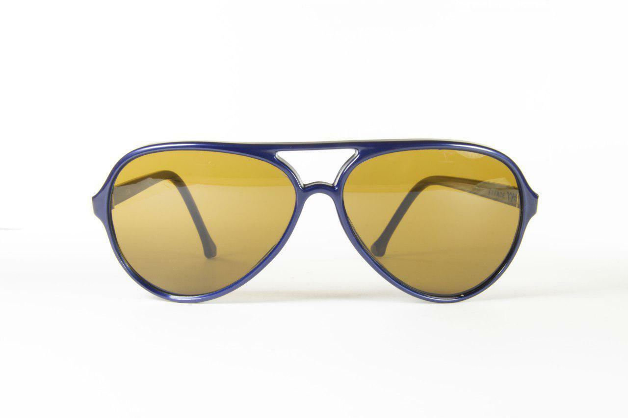 Vintage Vuarnet Aviator Sunglasses 374 Blue Metal PX2000 MINERAL Brown Lens
