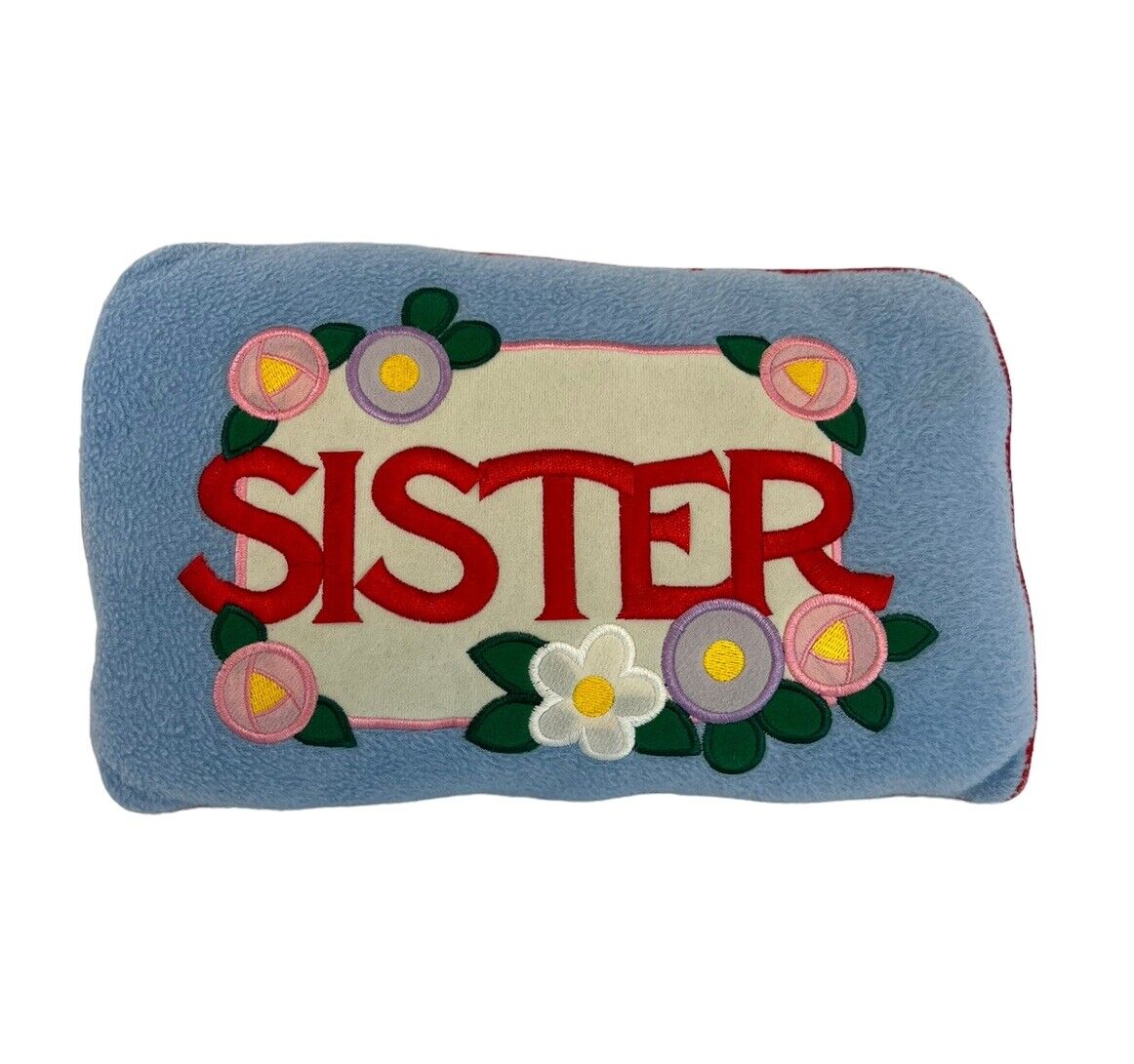 Mary Engelbreit Blue Red Fleece “Sister” Throw Pillow Floral