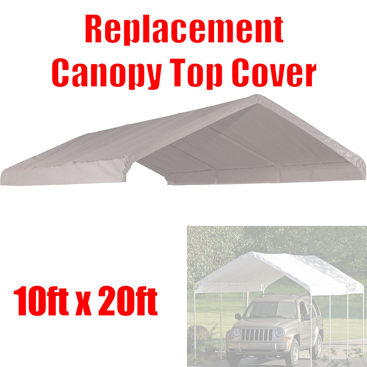10 x 20 feet Roof Top Cover White Tarp for Replacement Outdoor Canopy Heavy Duty