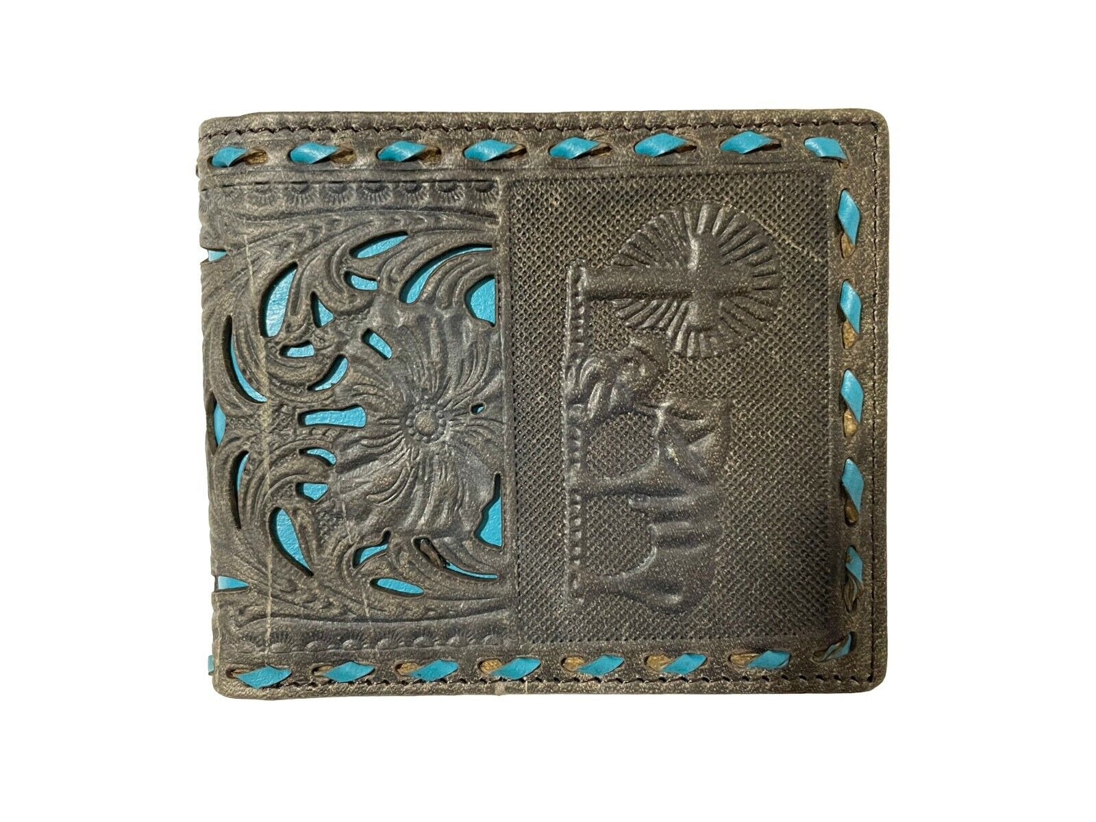 Western Cowboy Cow Hair Wallet Hollow Out Clearance Men Leather Stitches Bull