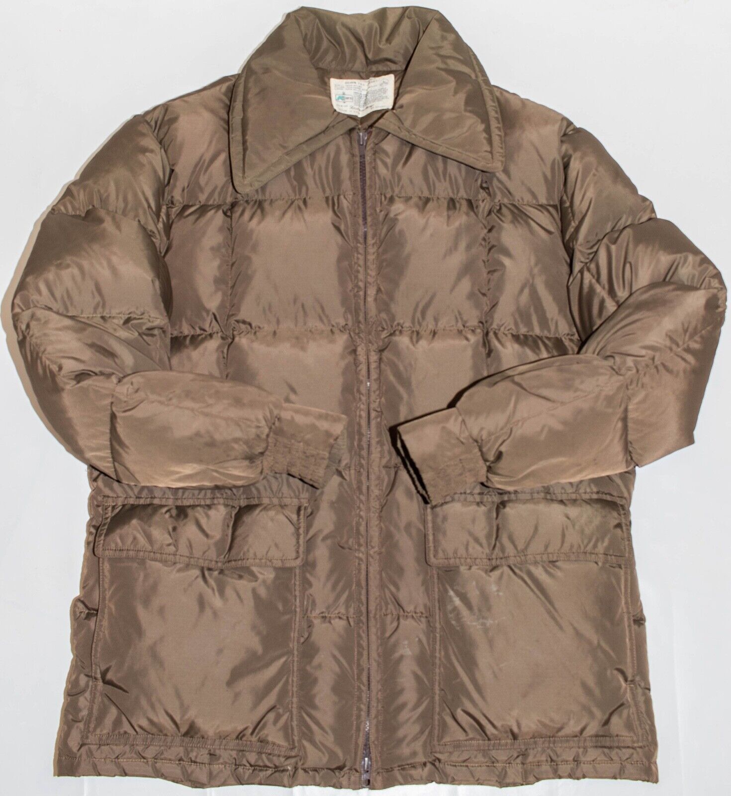 Vintage 1970s K Mart Goose Down Fill Olive Brown Puffer Jacket Men\'s Size LARGE