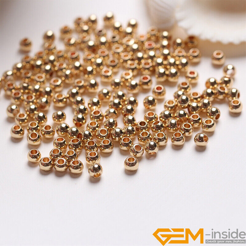 14K 18K Yellow Gold Filled Round Spacer Beads Jewelry Making 100pcs Hypoallergen