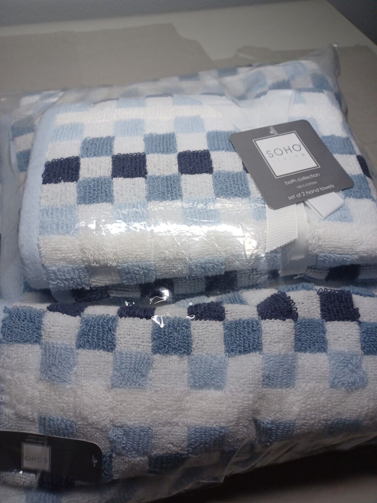 Soho Living 2 Bath, 2 Hand,  Towel 4 Set Dots 100% Cotton Blues + White New