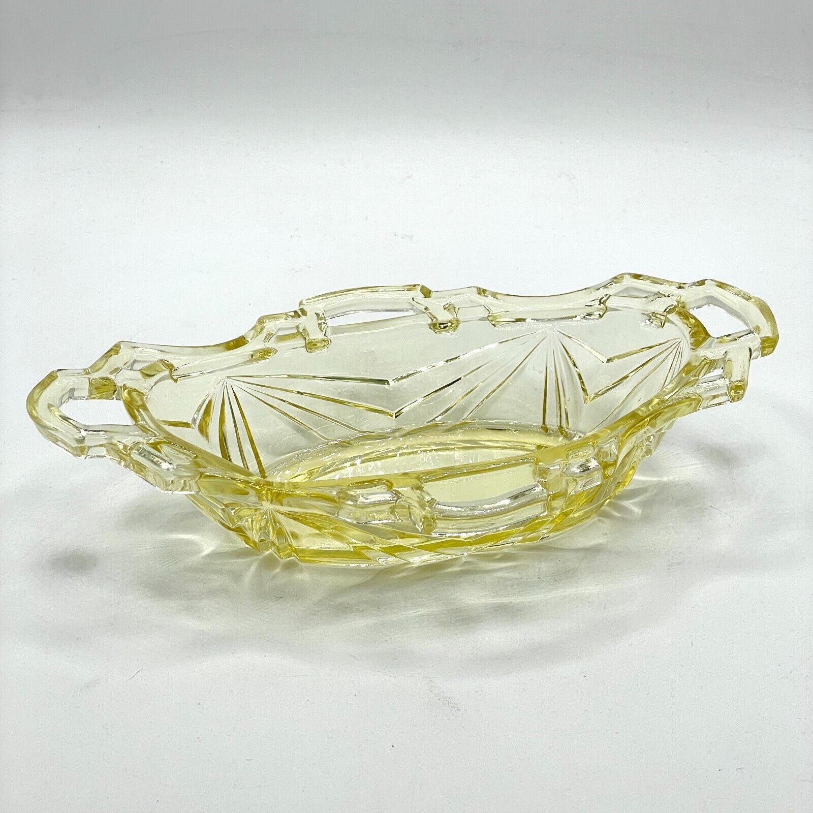 Yellow Vintage Depression Glass Relish Oval Serving Dish