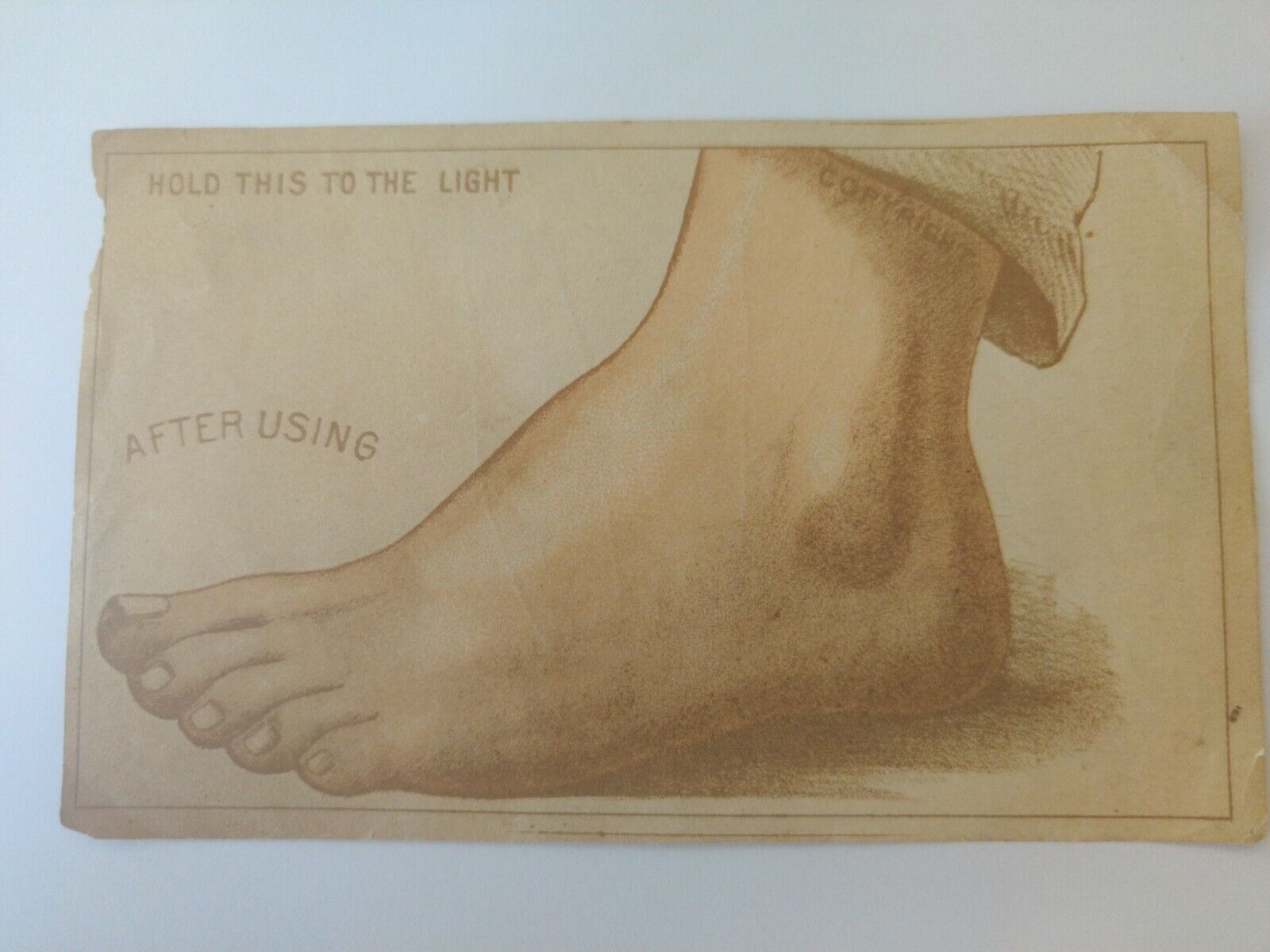 vintage paper advertise Kohler\'s one night corn cure antidote hold to light foot