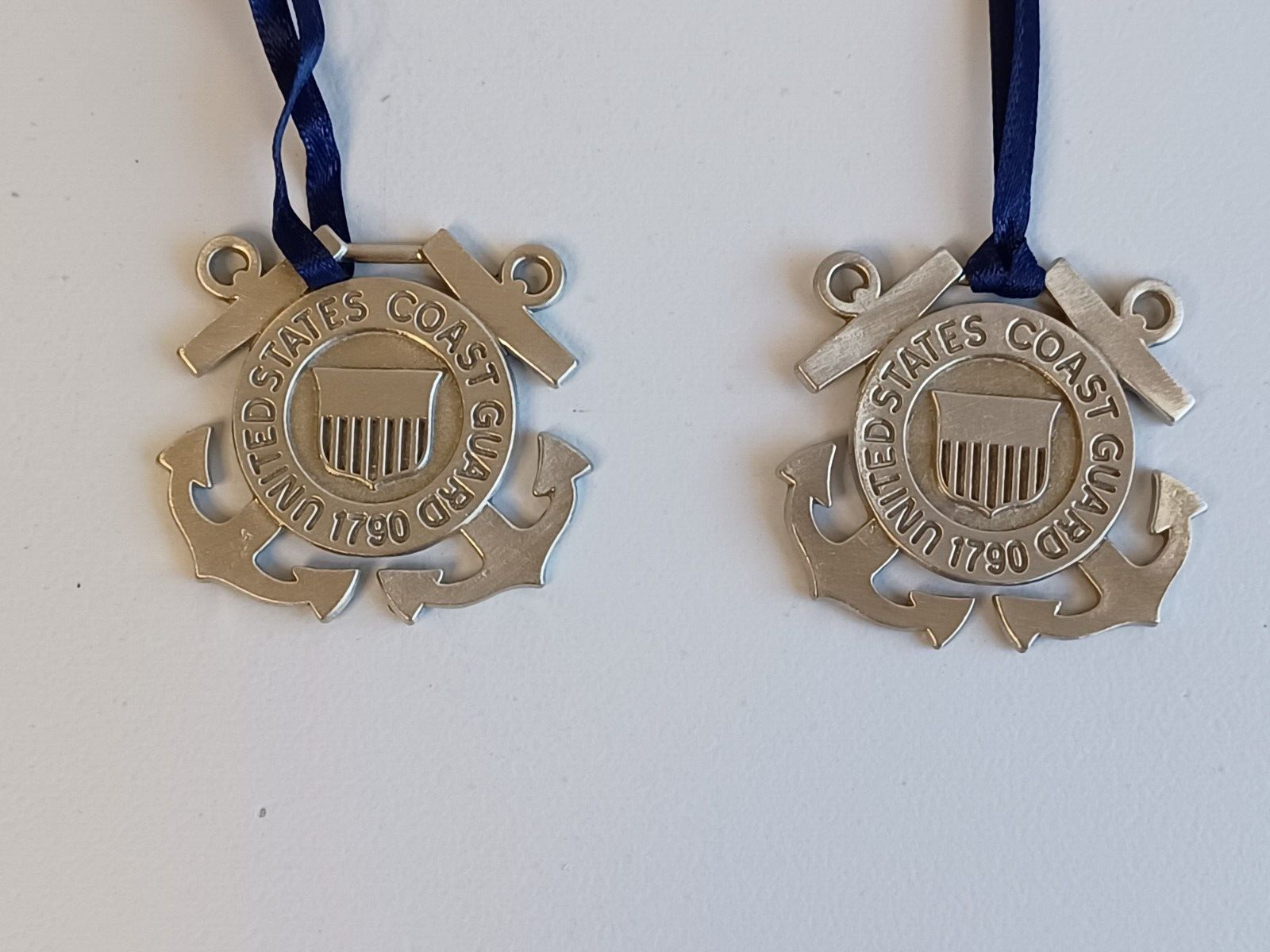 Lot of 2 Pewter Ornaments USCG United States Coast Guard Emblem 1.75\
