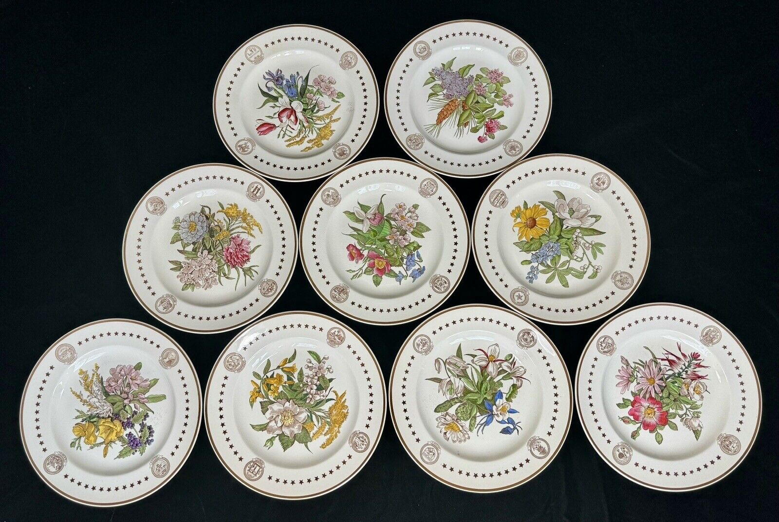 Rare 1939 Wedgwood American State Flower Plates 1st Edition Set of 9, All Unique
