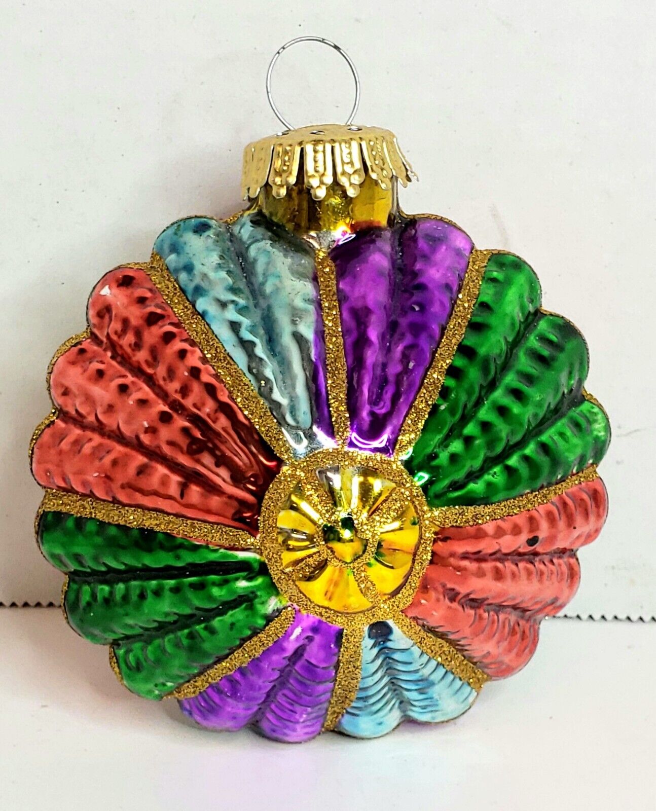 Vintage German Colorful Blown Glass Pillow Ornament 