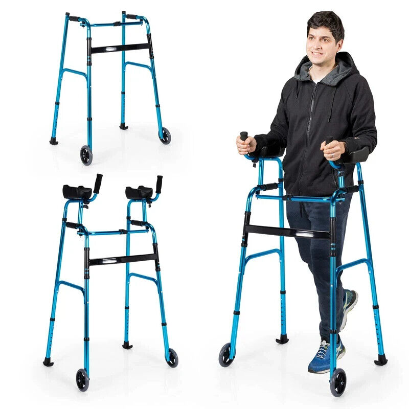 Goplus Walkers For Seniors, Foldable Standard Walker With 5’’ Wheels And Removab