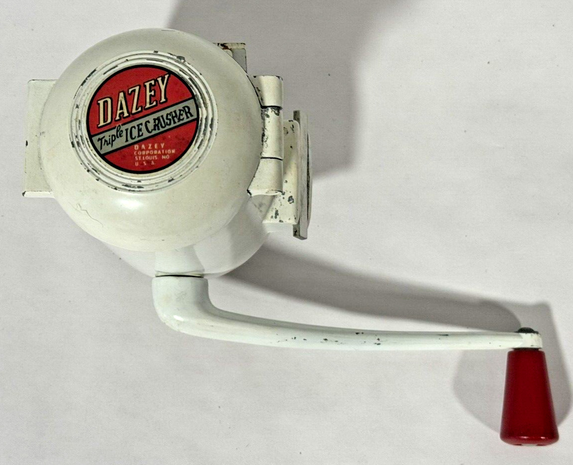 Vintage Dazey Triple Ice Crusher Grinder Red White  USA 1950's