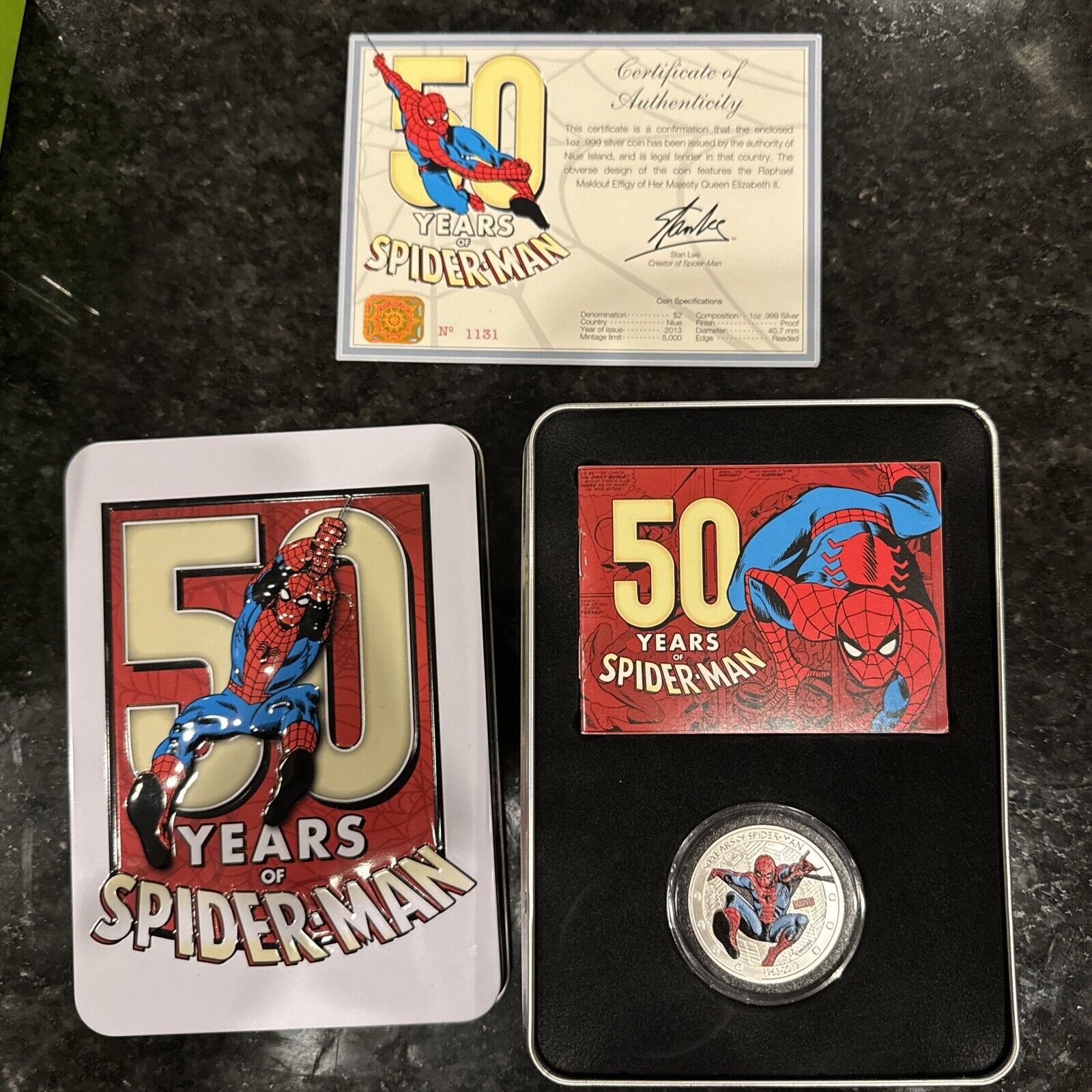 2013 50 Years of Spiderman 1 oz Silver Coin With Case - Niue