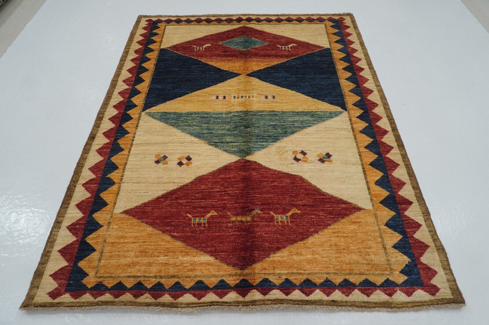 5 x 7 ft Beige Gabbeh Tribal Afghan Hand Knotted Veg dye Wool Animal Rug