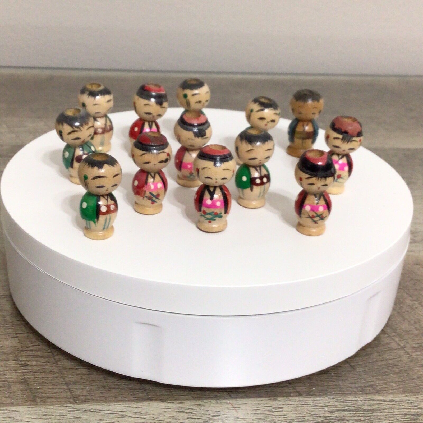 Vintage Lot of 13 Miniature Mini Kokeshi Dolls Wood