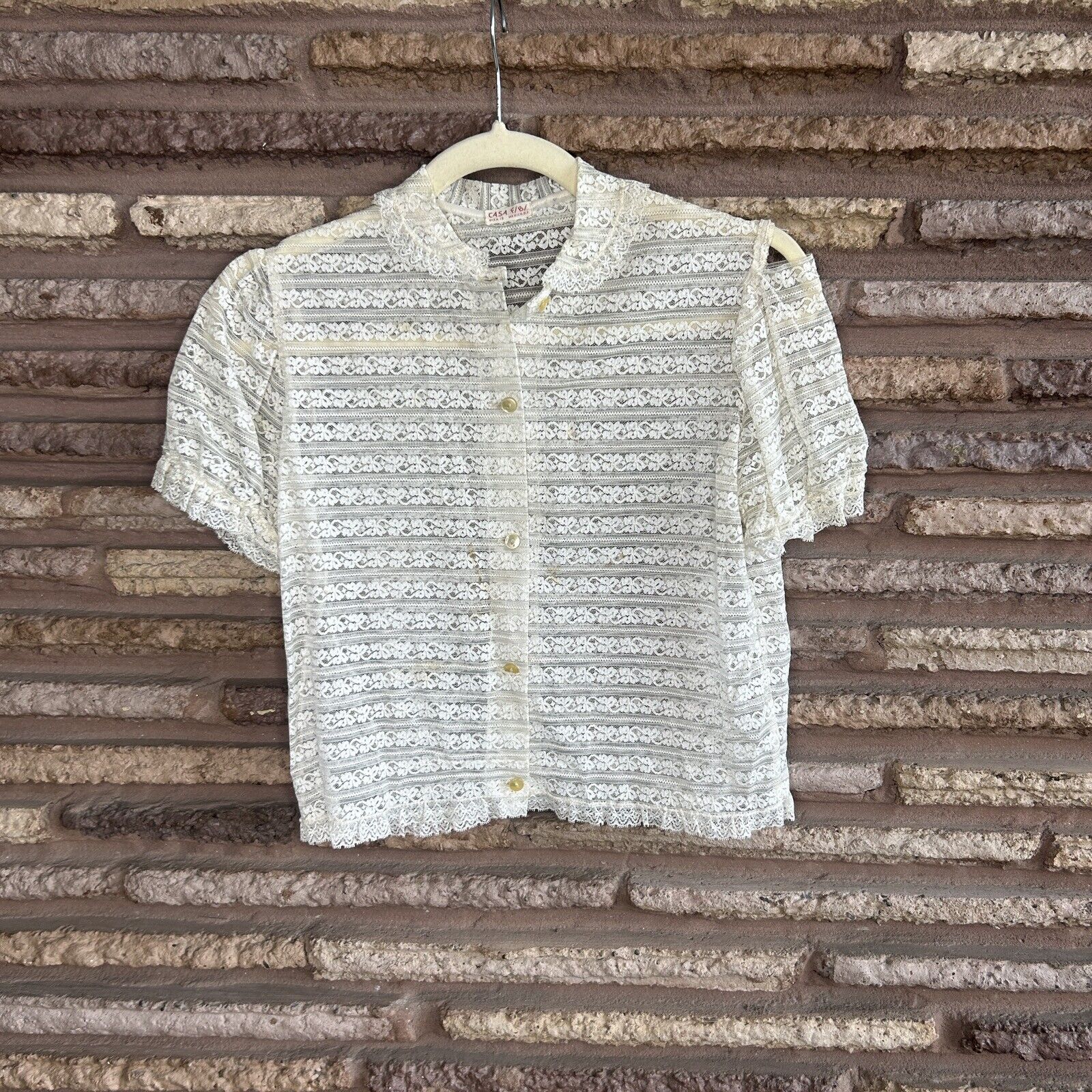 Vintage Mexican Hand Made Ivory 100% Lace Blouse READ