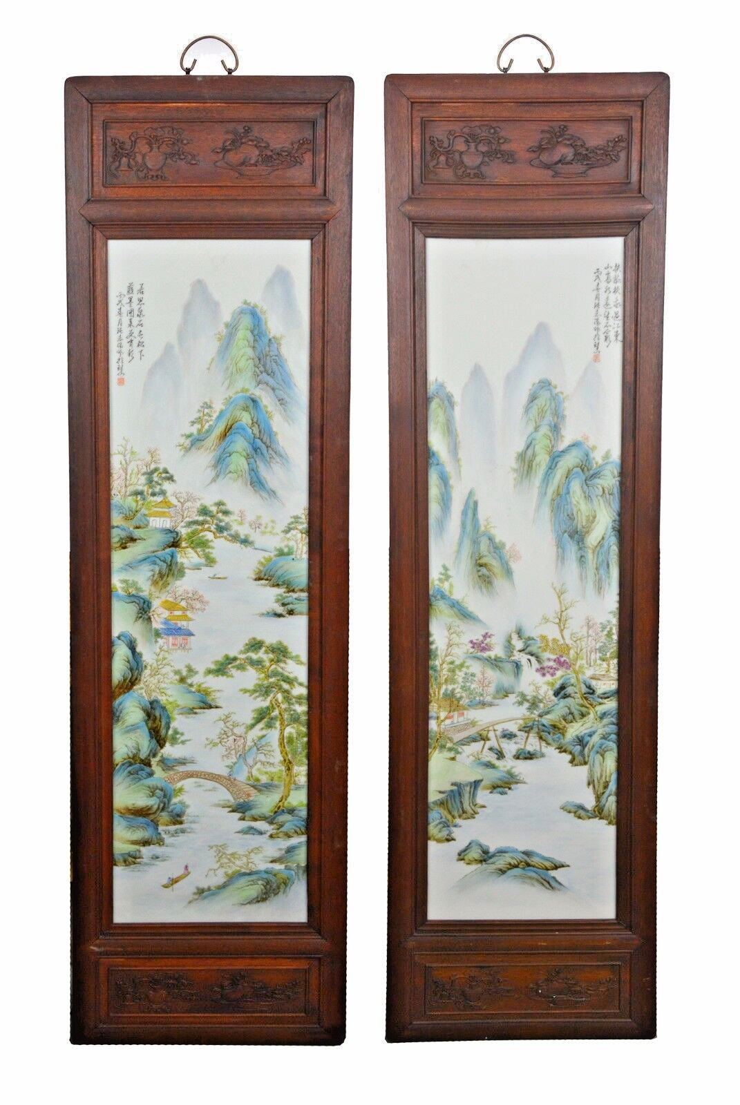 Huge Pair Chinese Early Republic Landscape Porcelain Wall Plaque - Zhang Zhitang