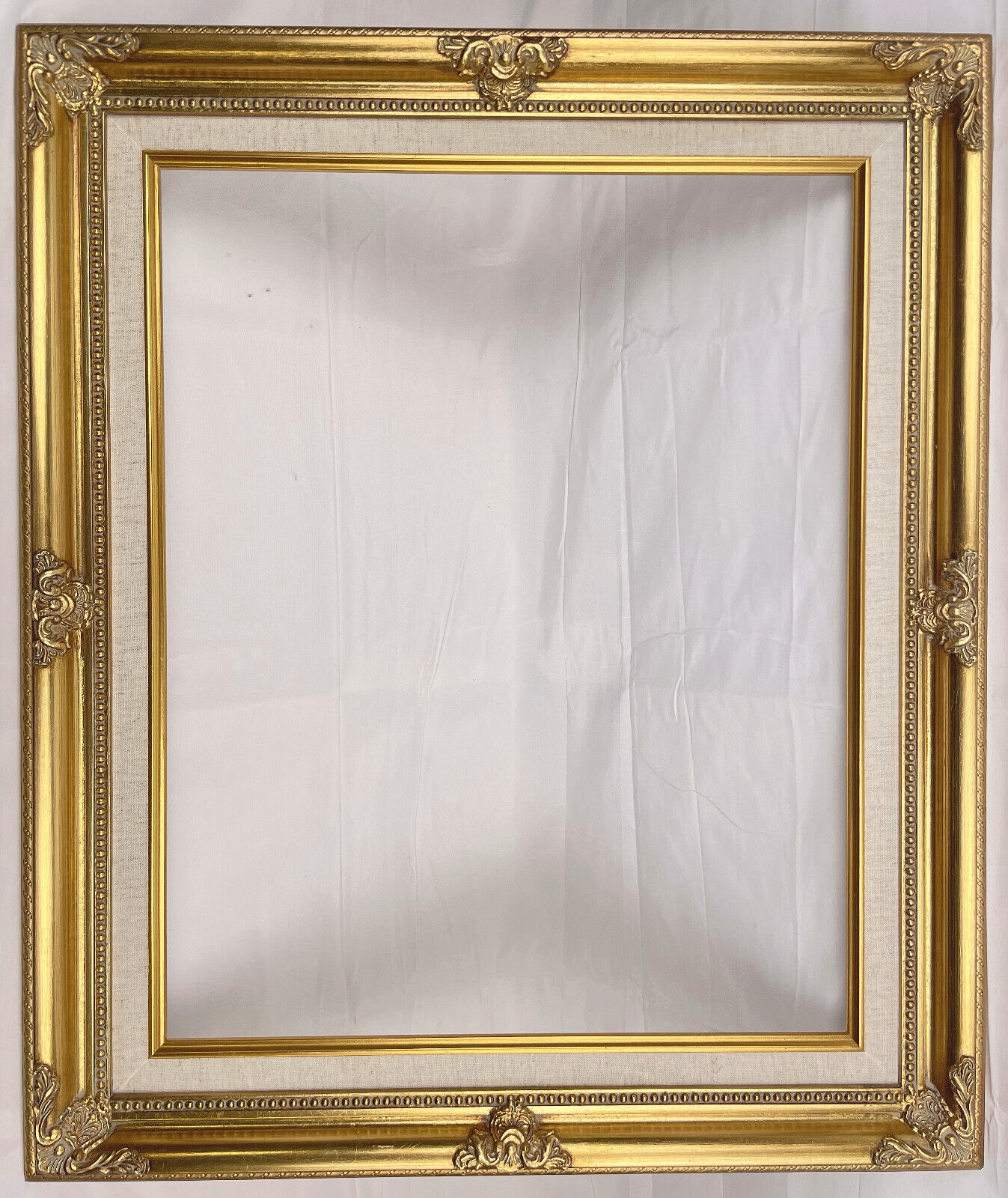 Antique Gold Ornate Baroque Wood Picture Frame Linen Liner 3\