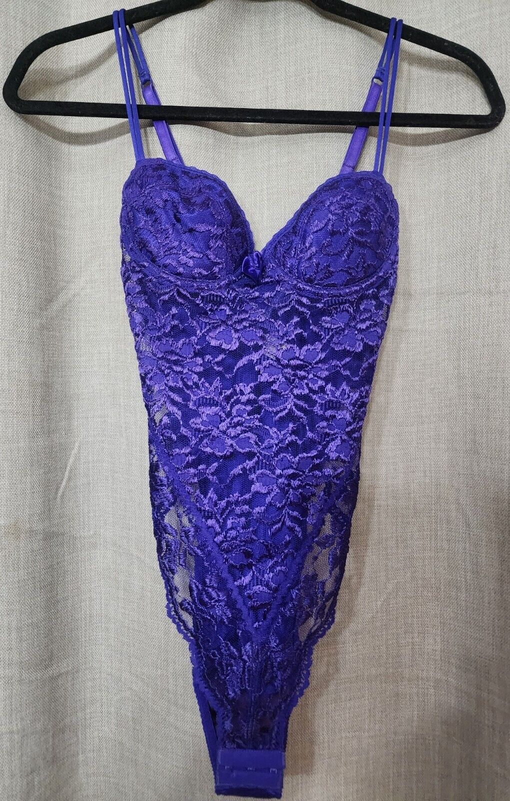 Vintage Victoria\'s Secret Purple Lace High Cut Wired Bodysuit Gold Label 32B