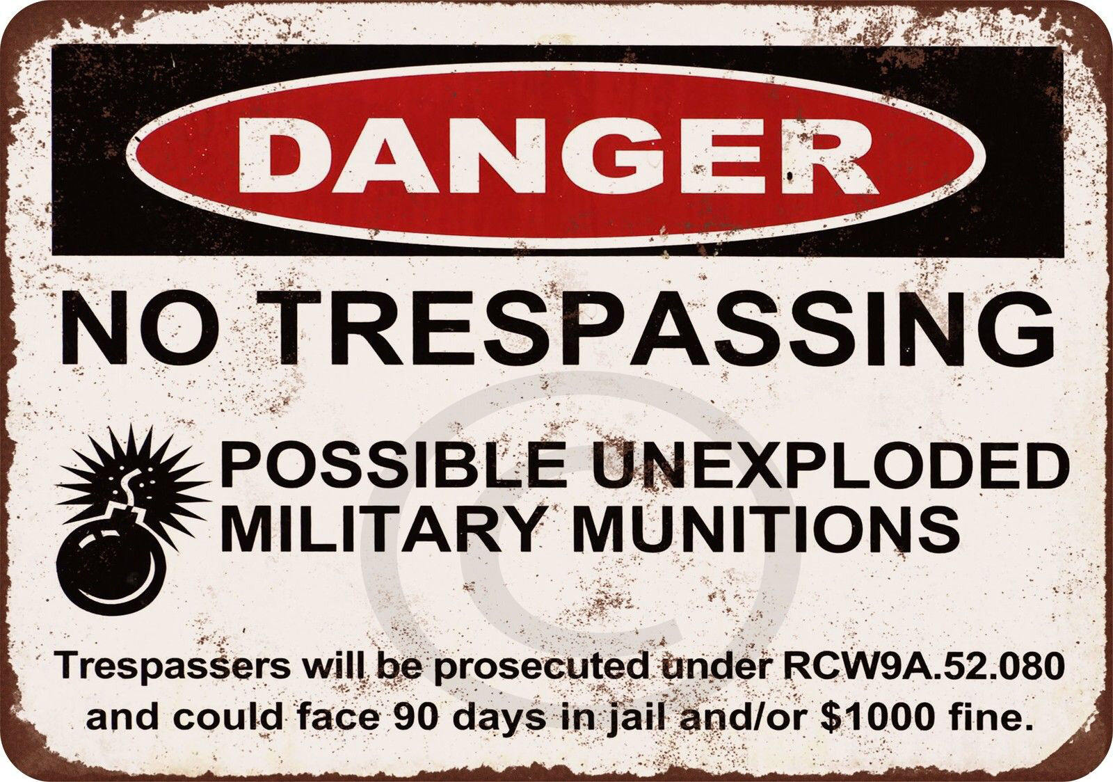 Danger Unexploded Military Munitions vintage look reproduction metal sign 8 x 12
