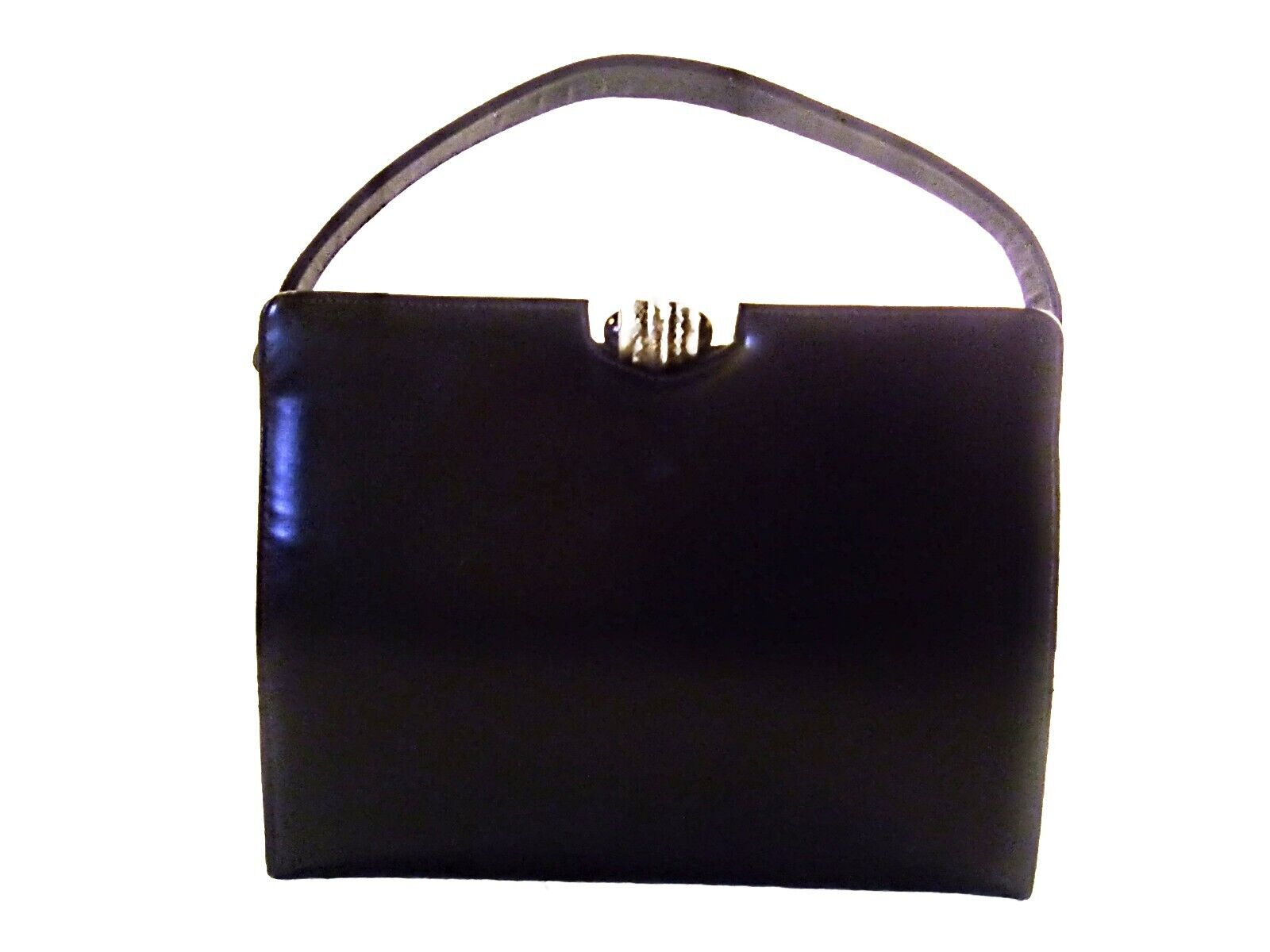 Classic stylish Vintage 1950s 60s dress Black Patent Leather Handbag Purse