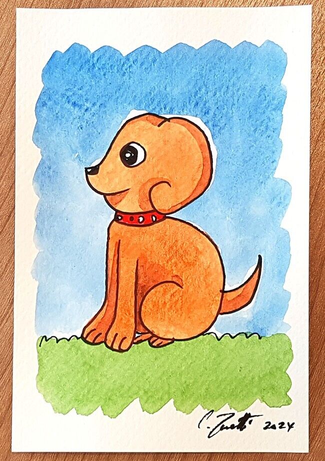 CHRIS ZANETTI Original Watercolor Painting DOG Puppy Pet Animal 6\