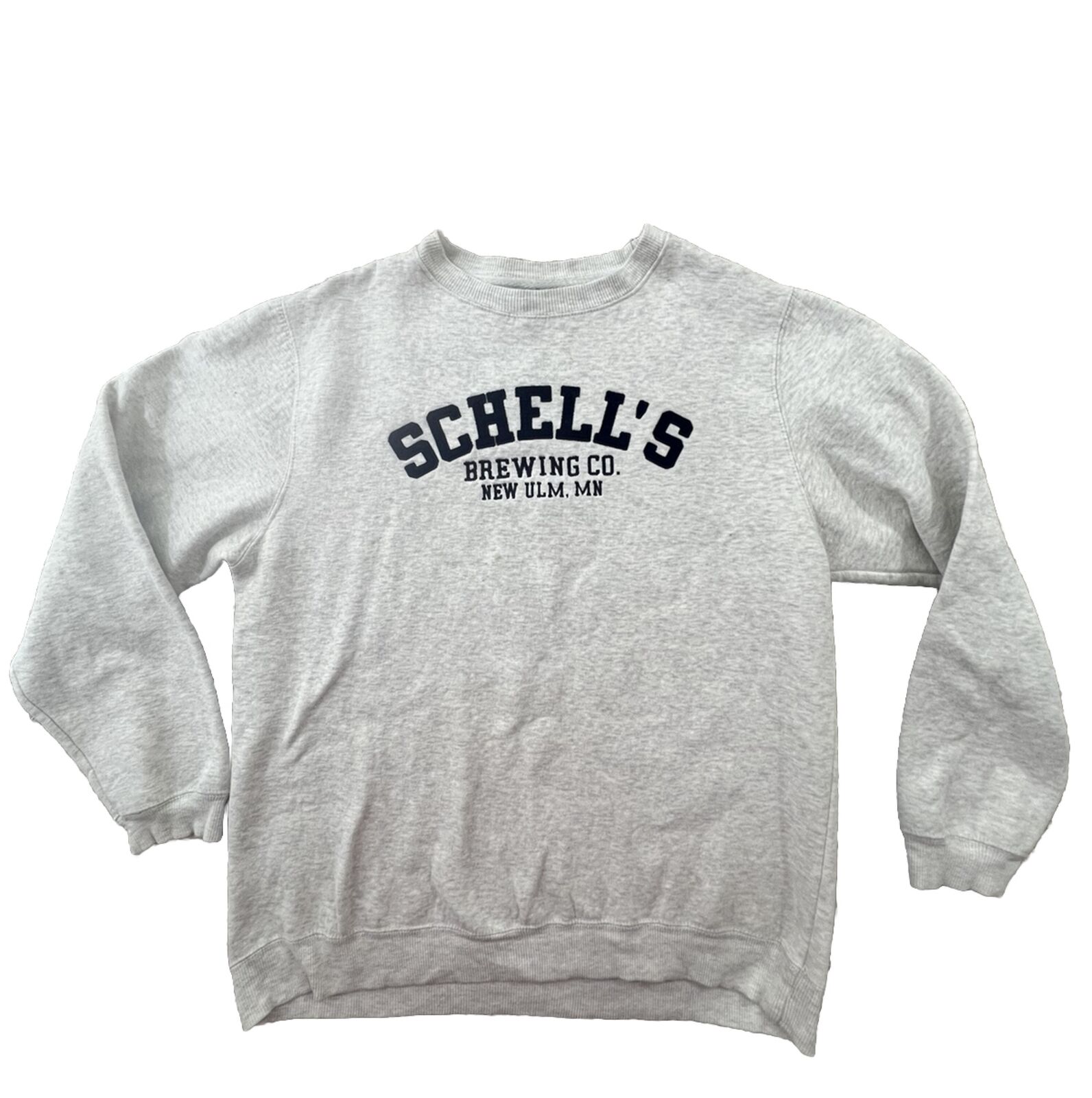 Vintage 90s Streetwear Mens XL Schell Brewing Faded Crewneck Sweatshirt Gray