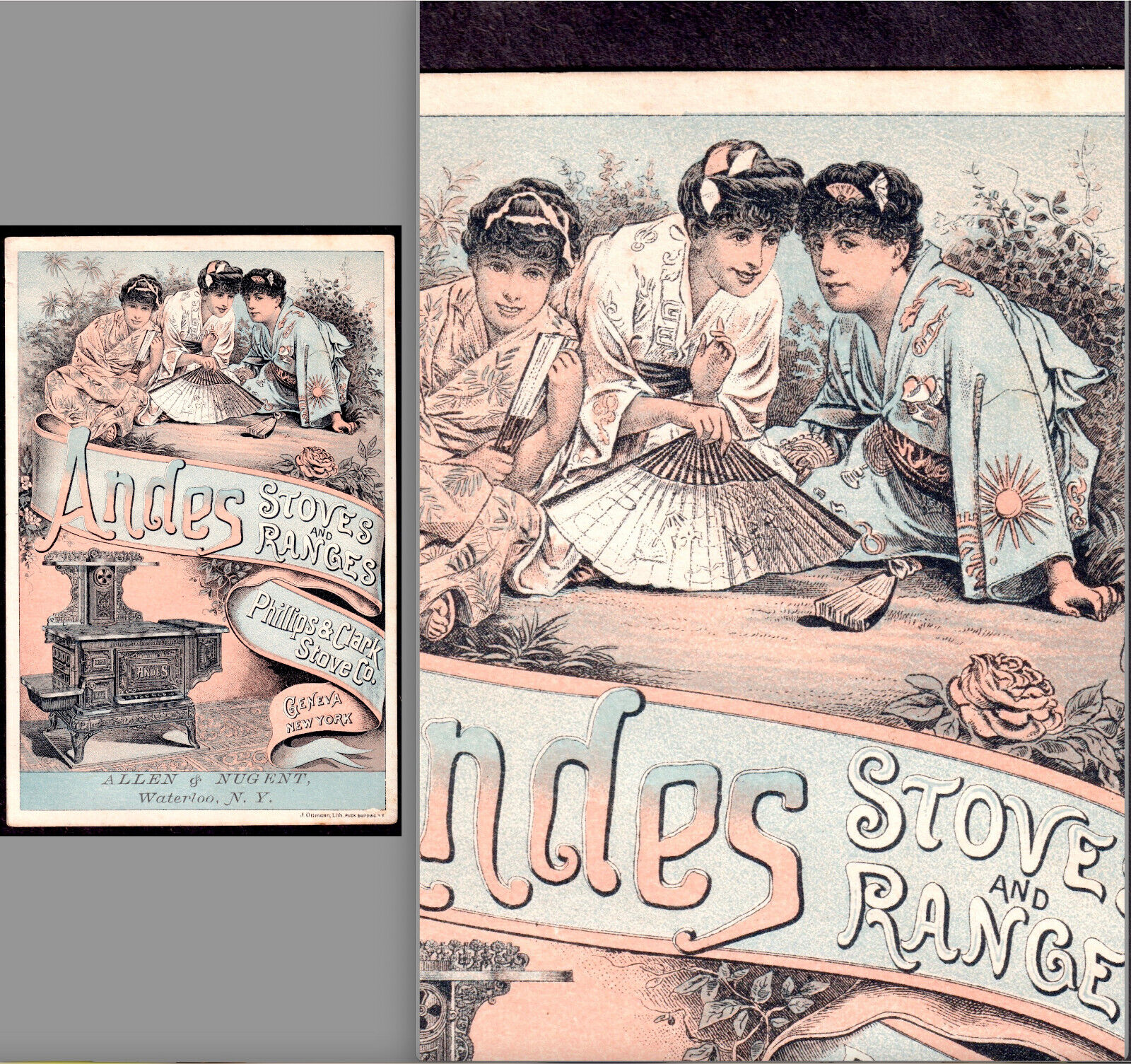 Mikado 1800's Gilbert & Sullivan Theater NY Andes Stove Ad Victorian Trade Card
